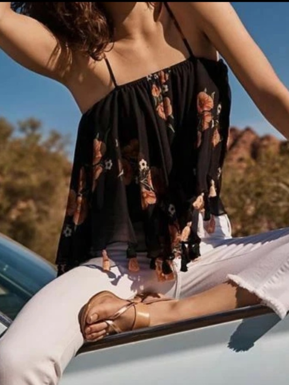 NWOT Anthropologie Floral Camisole with Tassels